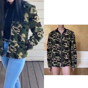 NEW Sanctuary camo Sherpa teddy zipper jacket M